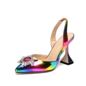 Rainbow Rhinestone Pointed Toe High Heels for Women