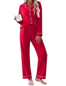 Ekouaer Women's Soft Cotton Pajama Set, Red