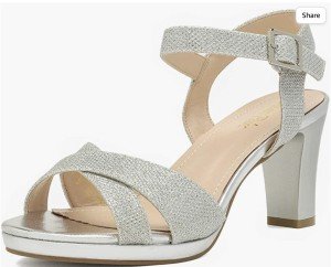 Silver Glitter Chunky Heel Open Toe Pumps for Women