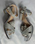 Silver Glitter Chunky Heel Open Toe Pumps for Women