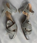 Silver Glitter Chunky Heel Open Toe Pumps for Women