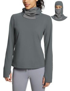 Women's Fleece Running Top with Balaclava - Dark Grey