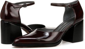 Franco Sarto Burgundy Leather Ankle Strap Pumps