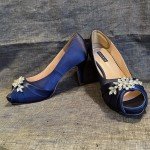 Navy Blue Rhinestone Peep Toe Heels, Size 9