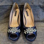 Navy Blue Rhinestone Peep Toe Heels, Size 9
