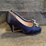 Navy Blue Rhinestone Peep Toe Heels, Size 9
