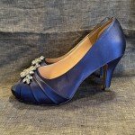 Navy Blue Rhinestone Peep Toe Heels, Size 9