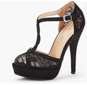 DREAM PAIRS Women's Black Heeled Sandals, Size 7