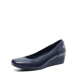 Comfortable Low Wedge Square Toe Slip-On Pumps
