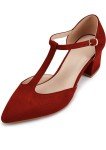 Maroon T-Strap Block Heel Pumps for Women