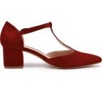 Maroon T-Strap Block Heel Pumps for Women