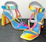 Iridescent Rainbow Strappy Block Heel Sandals - Size 6