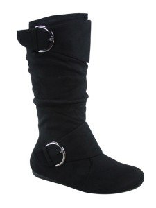 Women's Faux Leather Mid Calf Flat Heel Boots