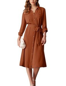 Grace Karin Women's Casual Midi Shirt Dress with Pockets