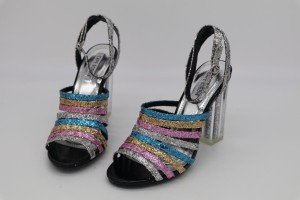 Sparkly Ankle Strap Lucite Heel Pumps for Women