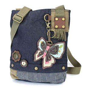 Blue Denim Cross-Body Handbag with Butterfly Design