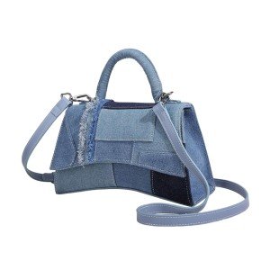 Light Blue Patchwork Denim Saddle Bag for Women