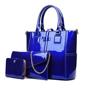 Blue Patent Leather Handbag Set – 3PCS