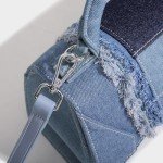 Light Blue Patchwork Denim Saddle Bag for Women