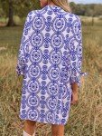 Floral Tie-Front Shirt Dress in Blue Paisley