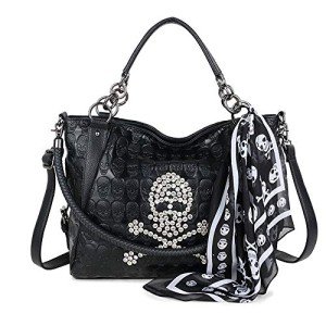 Chikencall Women’s Punk Skull Tote Bag with Scarf