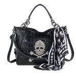 Chikencall Women’s Punk Skull Tote Bag with Scarf