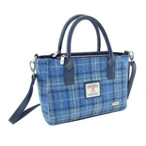 Light Blue Check Harris Tweed Small Tote Bag