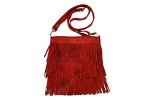 Red Suede Tassel Fringe Crossbody Handbag