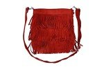 Red Suede Tassel Fringe Crossbody Handbag