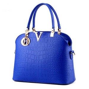 Royal Blue Faux Leather Women's Tote Handbag