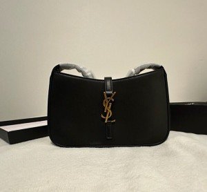 YSL Black Leather Hobo Shoulder Bag