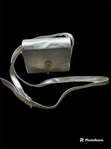 Silver Leather Toggle Flap Crossbody Bag for Women