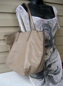 Taupe Leather Michael Kors Shoulder Tote Handbag