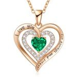May Birthstone Rose Gold Heart Necklace for Mom