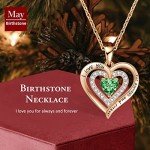 May Birthstone Rose Gold Heart Necklace for Mom