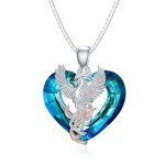 Sterling Silver Phoenix Heart Necklace with Blue Crystal