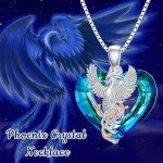 Sterling Silver Phoenix Heart Necklace with Blue Crystal