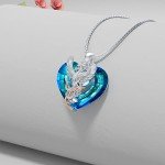 Sterling Silver Phoenix Heart Necklace with Blue Crystal