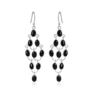 Silver Black Onyx Dangle Earrings for Women