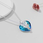 Sterling Silver Phoenix Heart Necklace with Blue Crystal