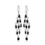 Silver Black Onyx Dangle Earrings for Women