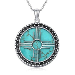 Turquoise Zia Sun Symbol Necklace in Sterling Silver