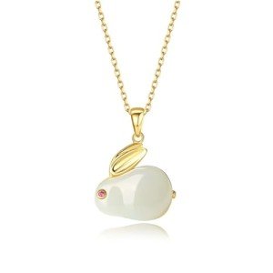 Elegant 14K Gold Rabbit Necklace with Jade Pendant