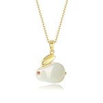 Elegant 14K Gold Rabbit Necklace with Jade Pendant