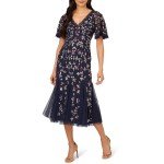 Adrianna Papell Women's Navy Beaded Midi Dress