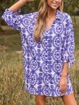 Floral Tie-Front Shirt Dress in Blue Paisley