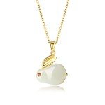 14K Gold Rabbit Necklace with Jade Pendant