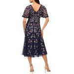 Adrianna Papell Women's Navy Beaded Midi Dress