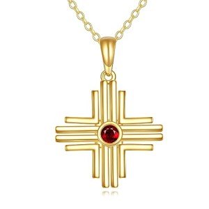 14k Zia Sun Symbol Necklace with Garnet Pendant