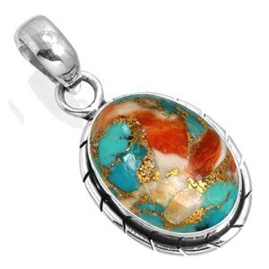 Colorful Spiny Oyster Silver Pendant Necklace for Women